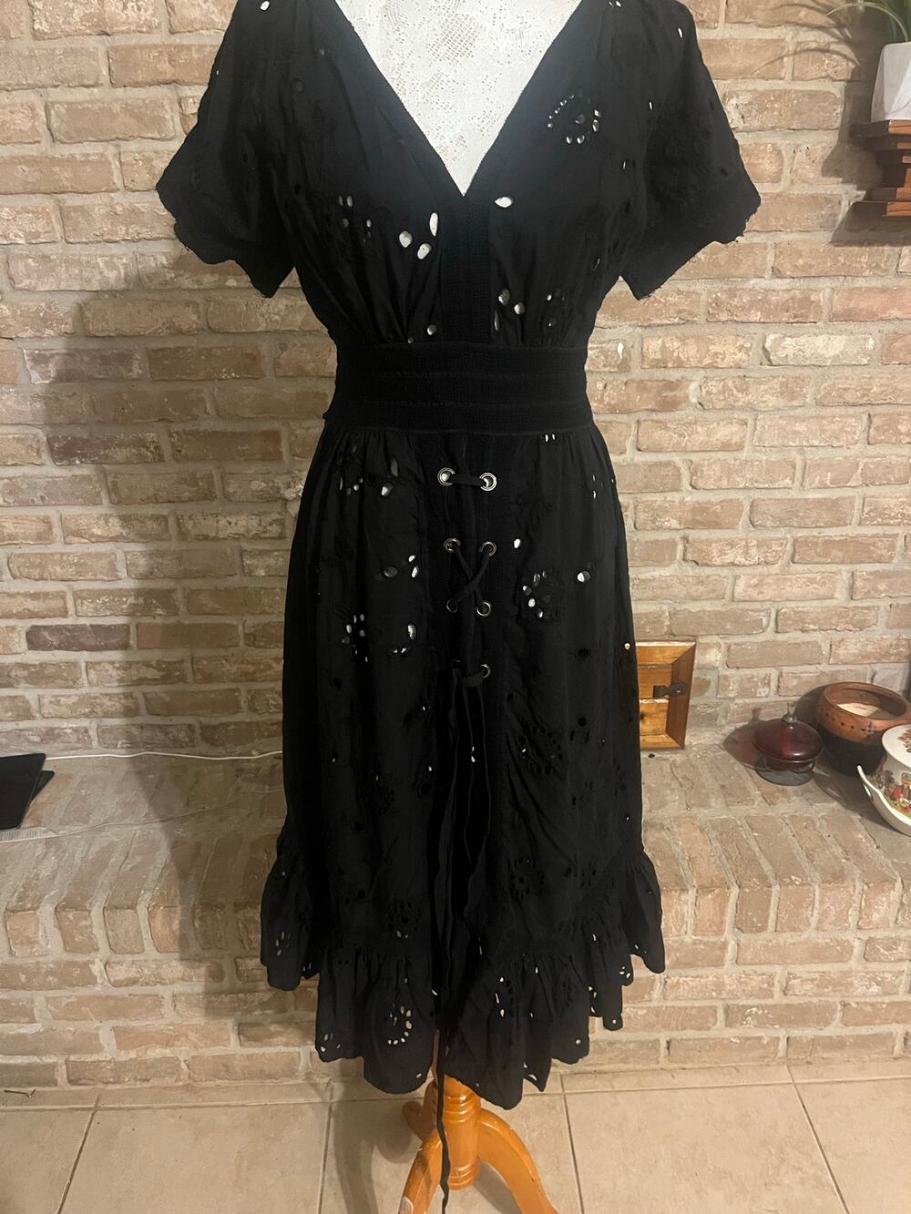🖤 Black Eyelet Midi Dress | Smocked Waist | Cottagecore & Vacation Ready